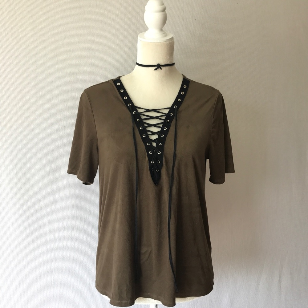 Windsor Lace up Olive Top