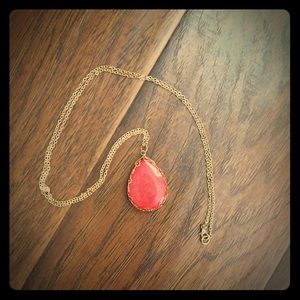 Gold long necklace with coral pendant