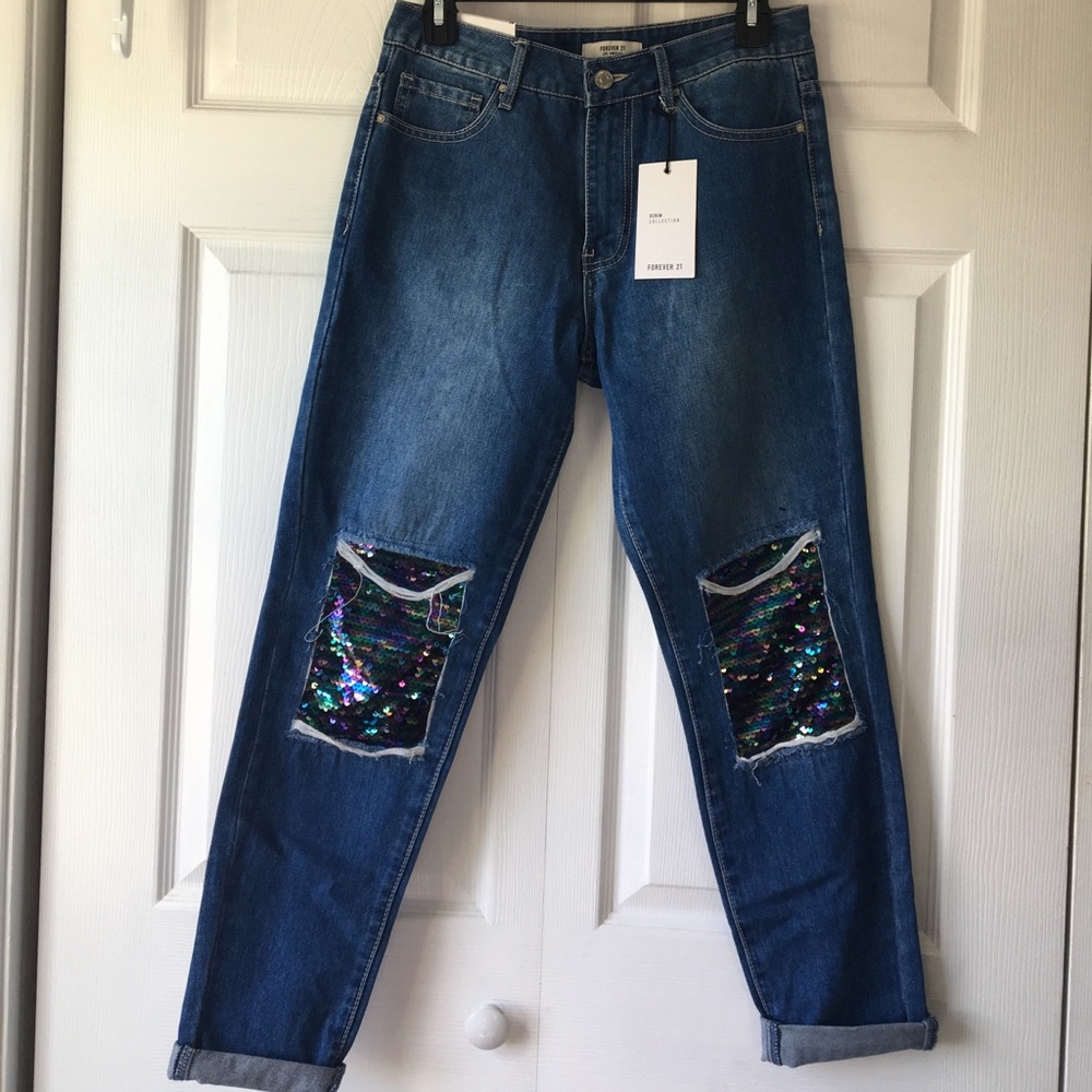 😍 Sequin Kneed High Waisted Denim ✨