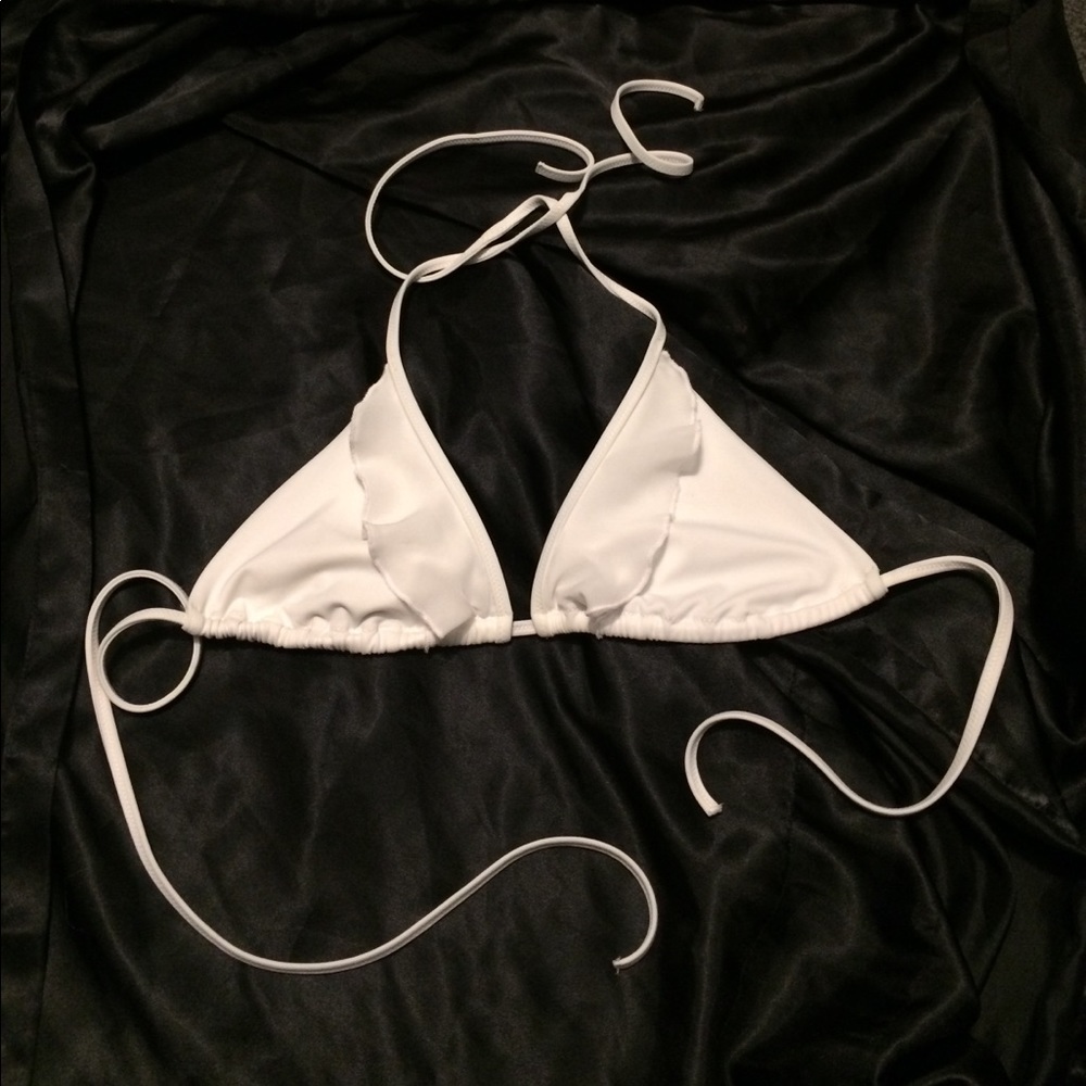 SALE White Ruffle Trim Bikini Top