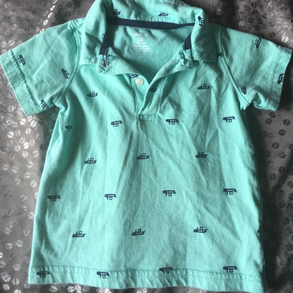 Carters Infant 24 M polo - seafoam w/ blue boats