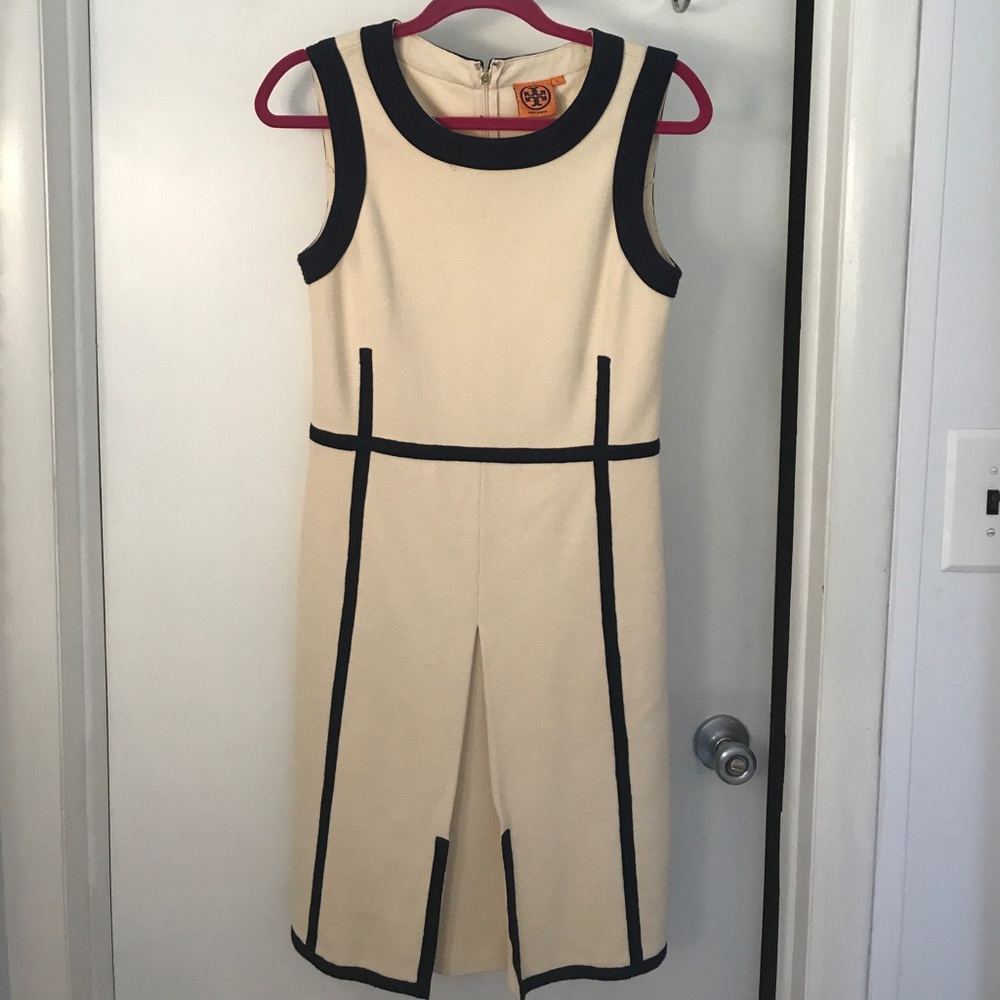 Tory burch navy blue and cream shift dress size S