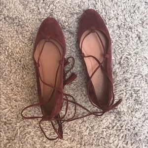 Madewell lace-up suede flats rust worn once