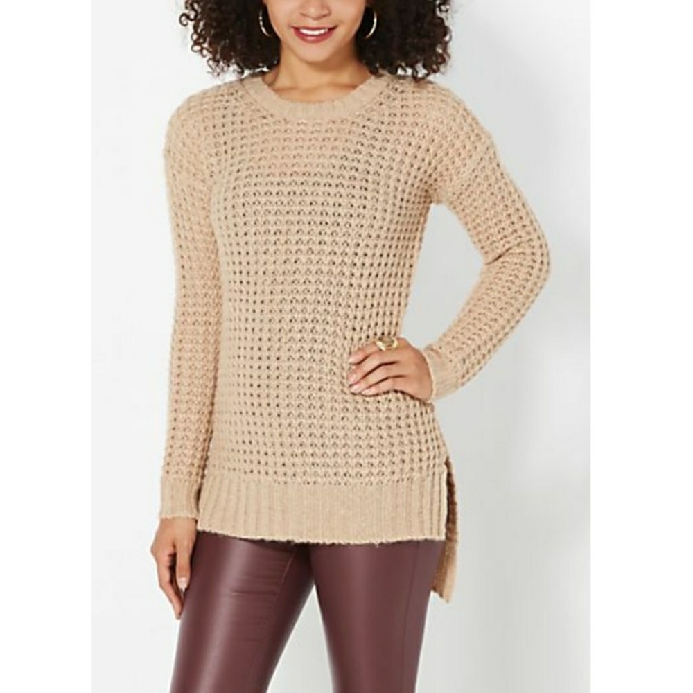 Pink High Low Cable Knit Sweater