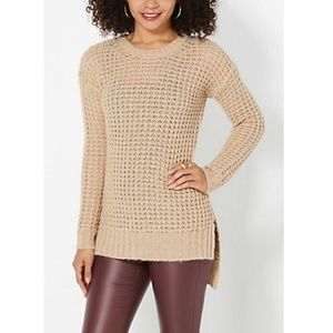 Pink High Low Cable Knit Sweater