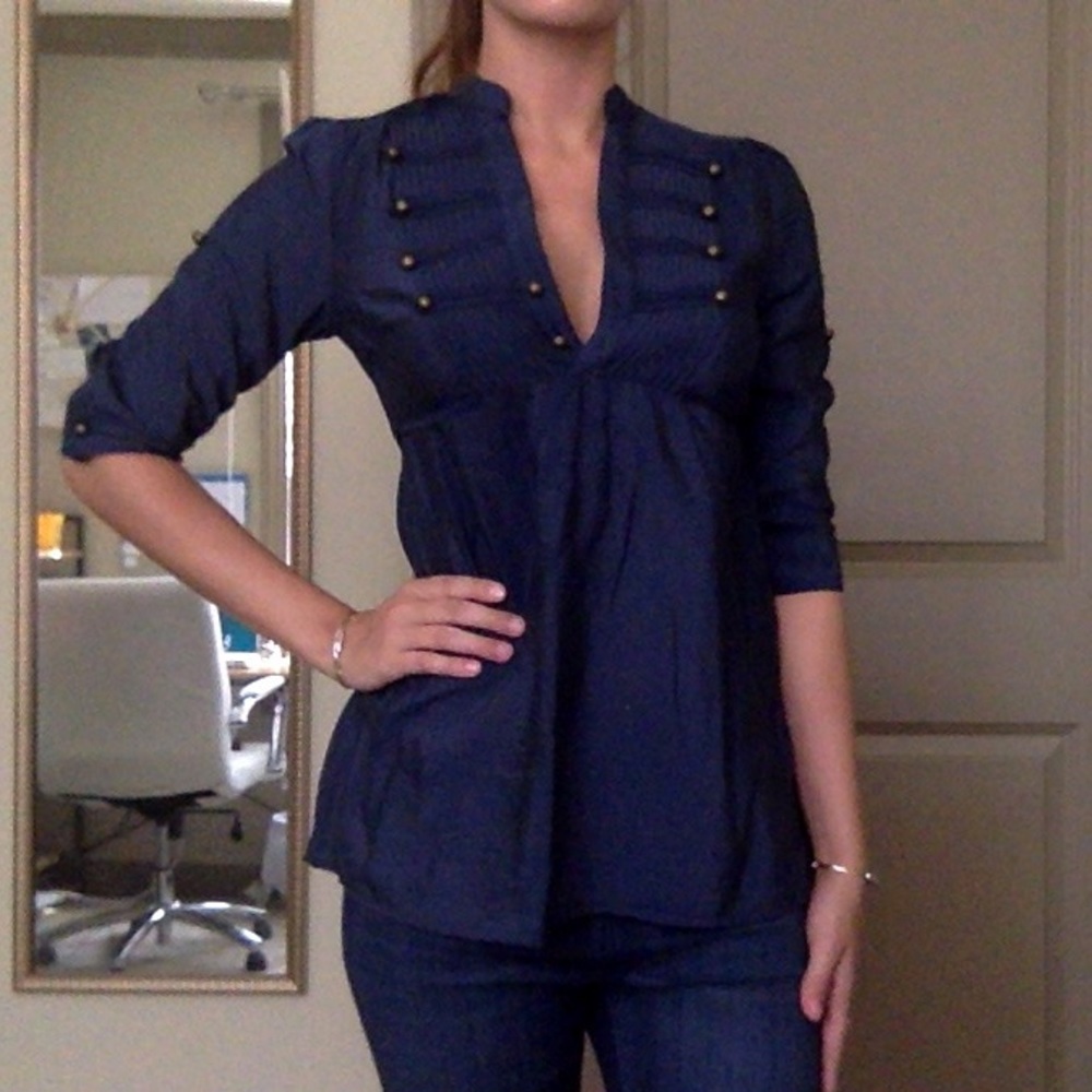 Navy Blouse with Gold Buttons