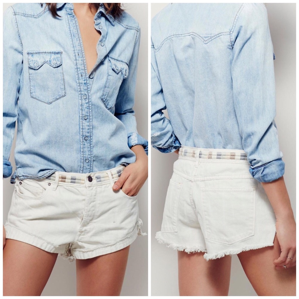 {free people} white embroidered shorts