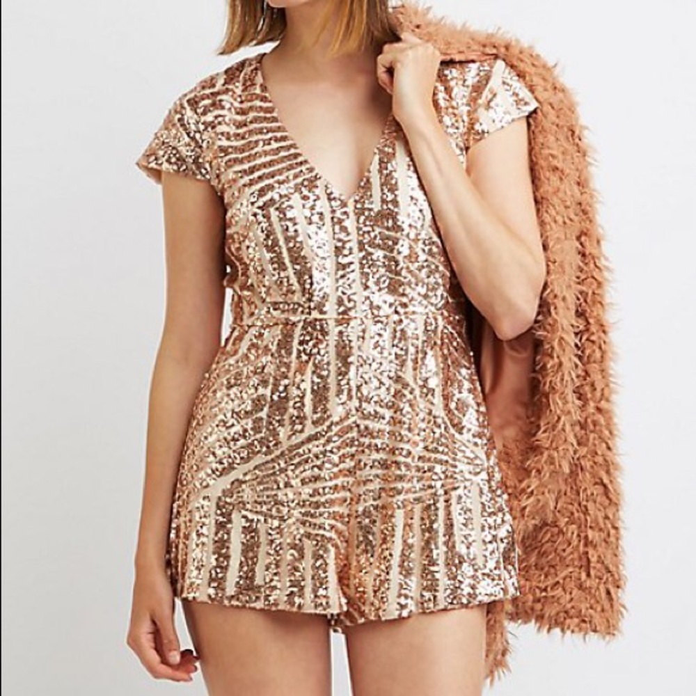 Charlotte Russe Gold Sequin Romper Small NWOT