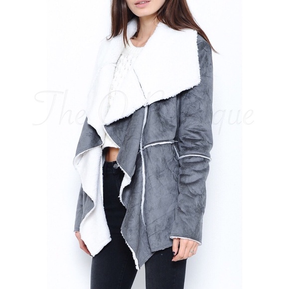 🎉CLEARANCE🎉 Gray Suede Shearling Draped Jacket - Picture 2 of 5