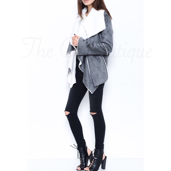 🎉CLEARANCE🎉 Gray Suede Shearling Draped Jacket - Picture 3 of 5