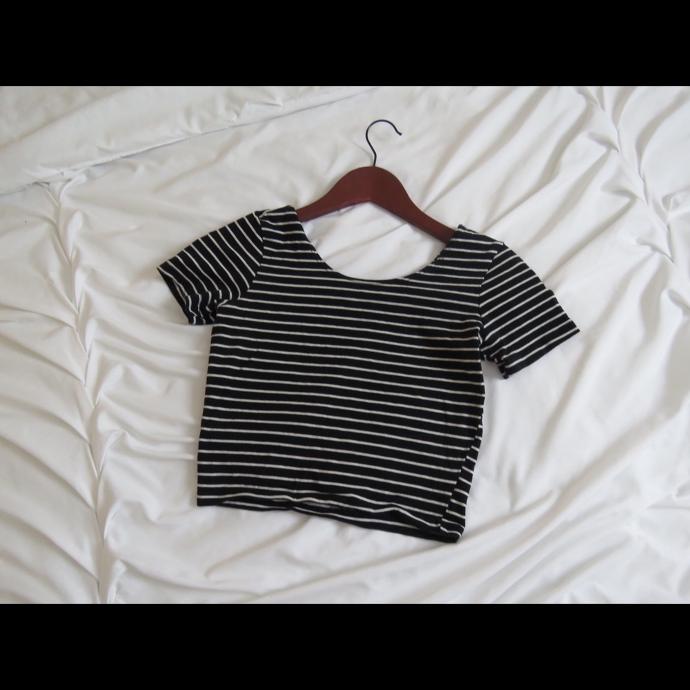 American Apparel Black and White Striped Crop Top