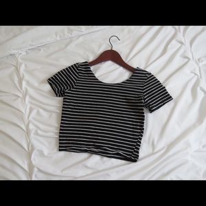 American Apparel Black and White Striped Crop Top