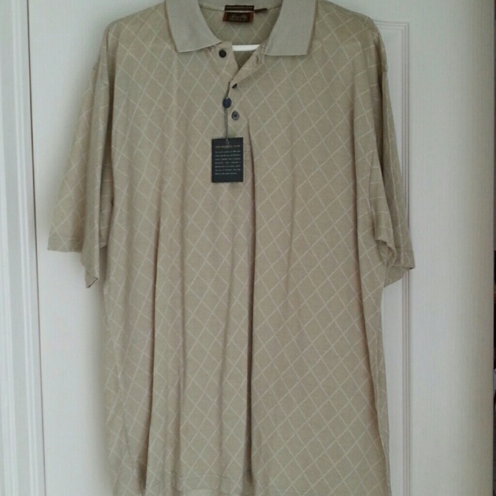 Men's Short Sleeve Golf Shirt, Tan, Cotton, NEW