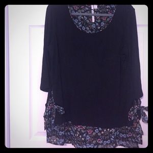 Black and Floral Peasant Top