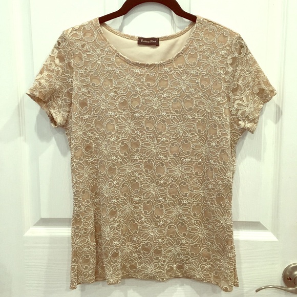 Brittany Black Tops - ✨ Vintage Lace Neutral Top Silver Glitter Size S