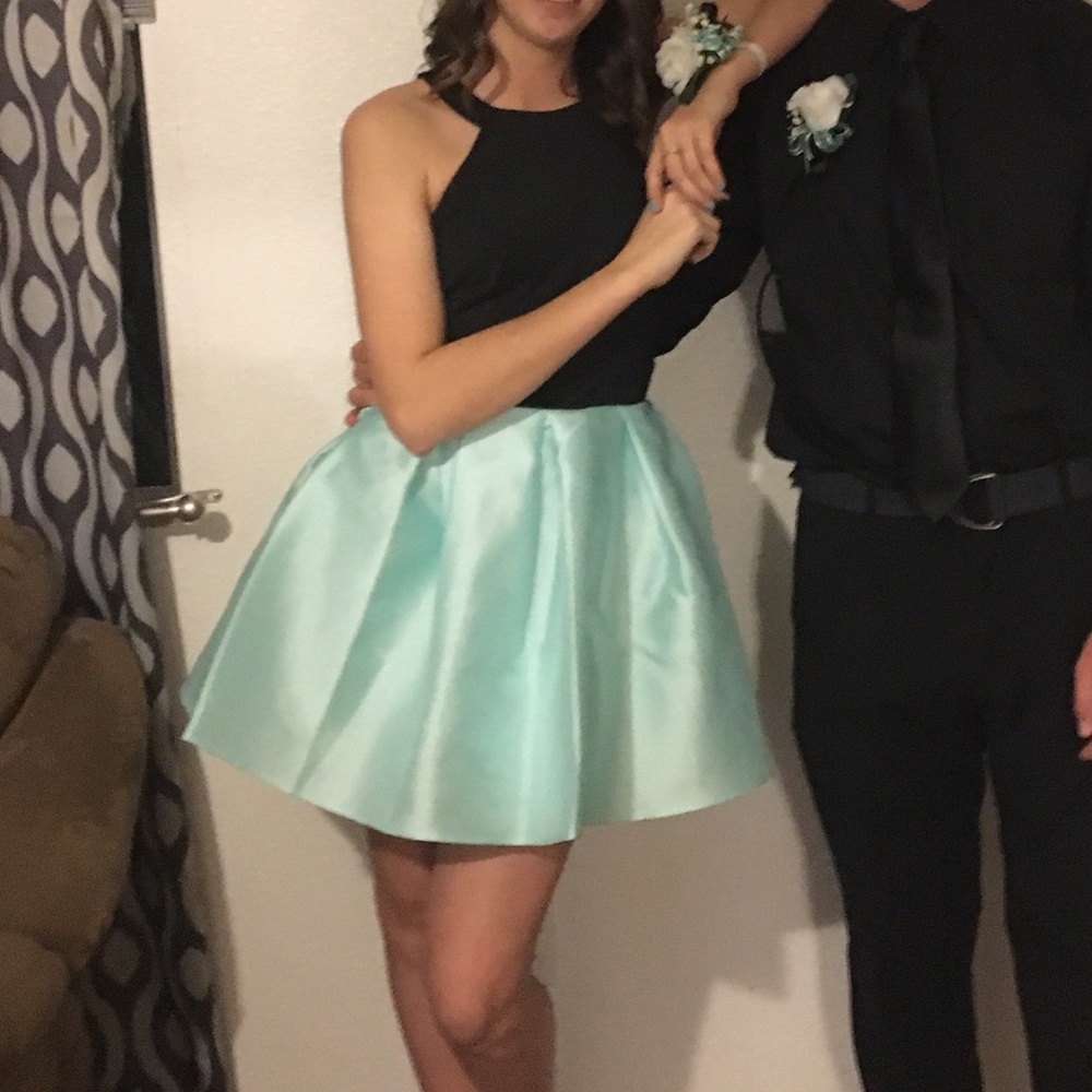 Black and teal party dress