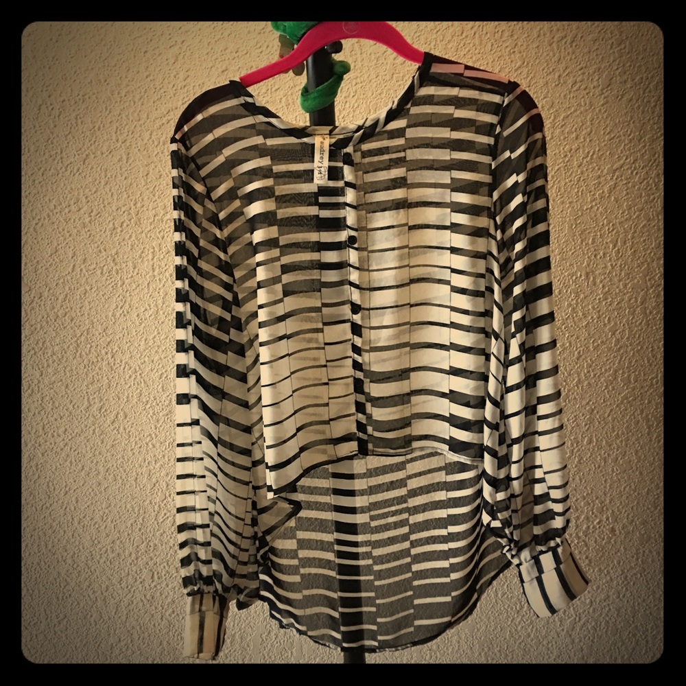sheer long sleeve stripped blouse