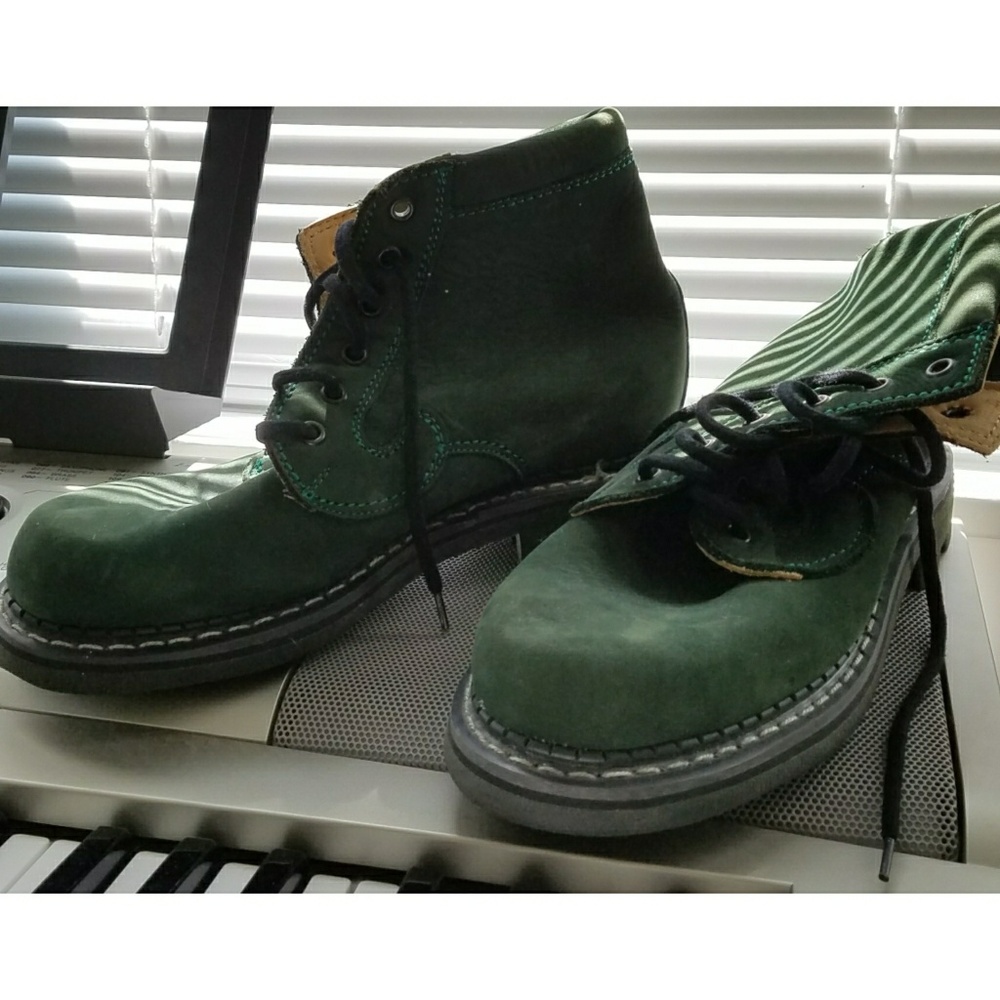 John Fluevog Green Suede combat boots