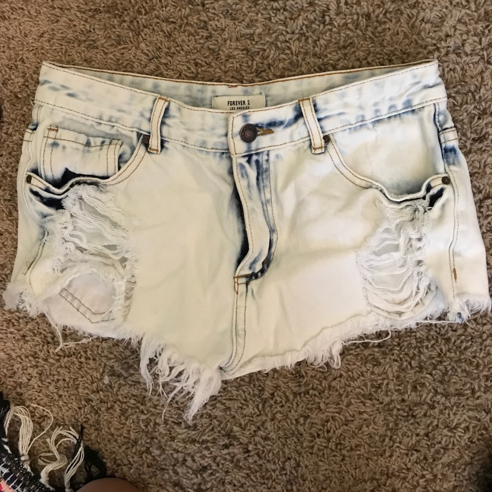 Forever 21 acid wash and distressed denim shorts