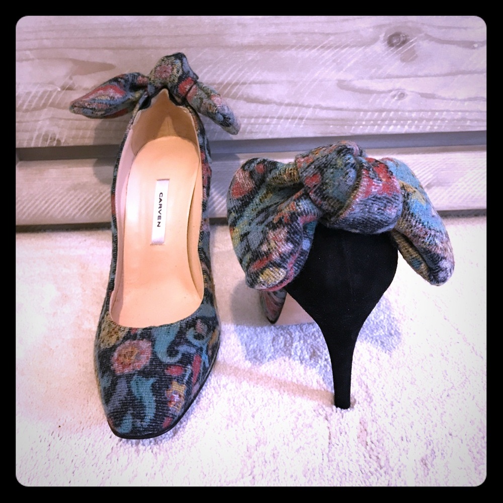 💥Carven Floral-print Bow Pumps sz38