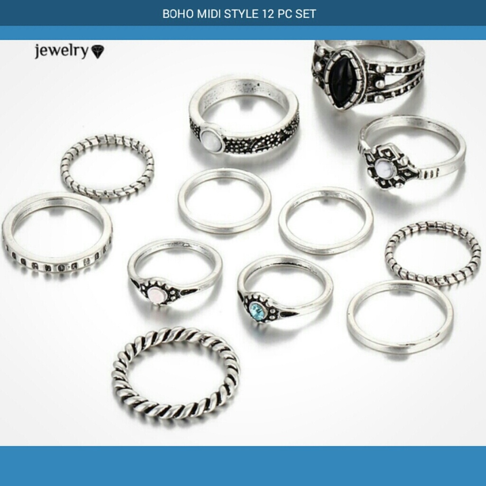 Boho Chic 12pc Midi Ring Set~NEW - Picture 2 of 6