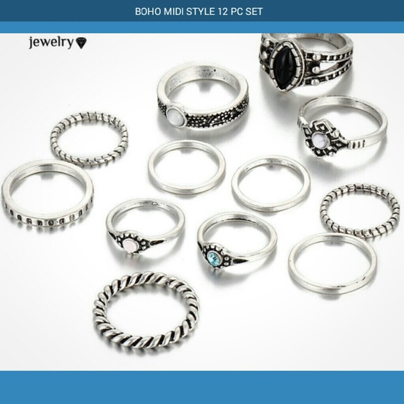 Boho Chic 12pc Midi Ring Set~NEW - Picture 2 of 6