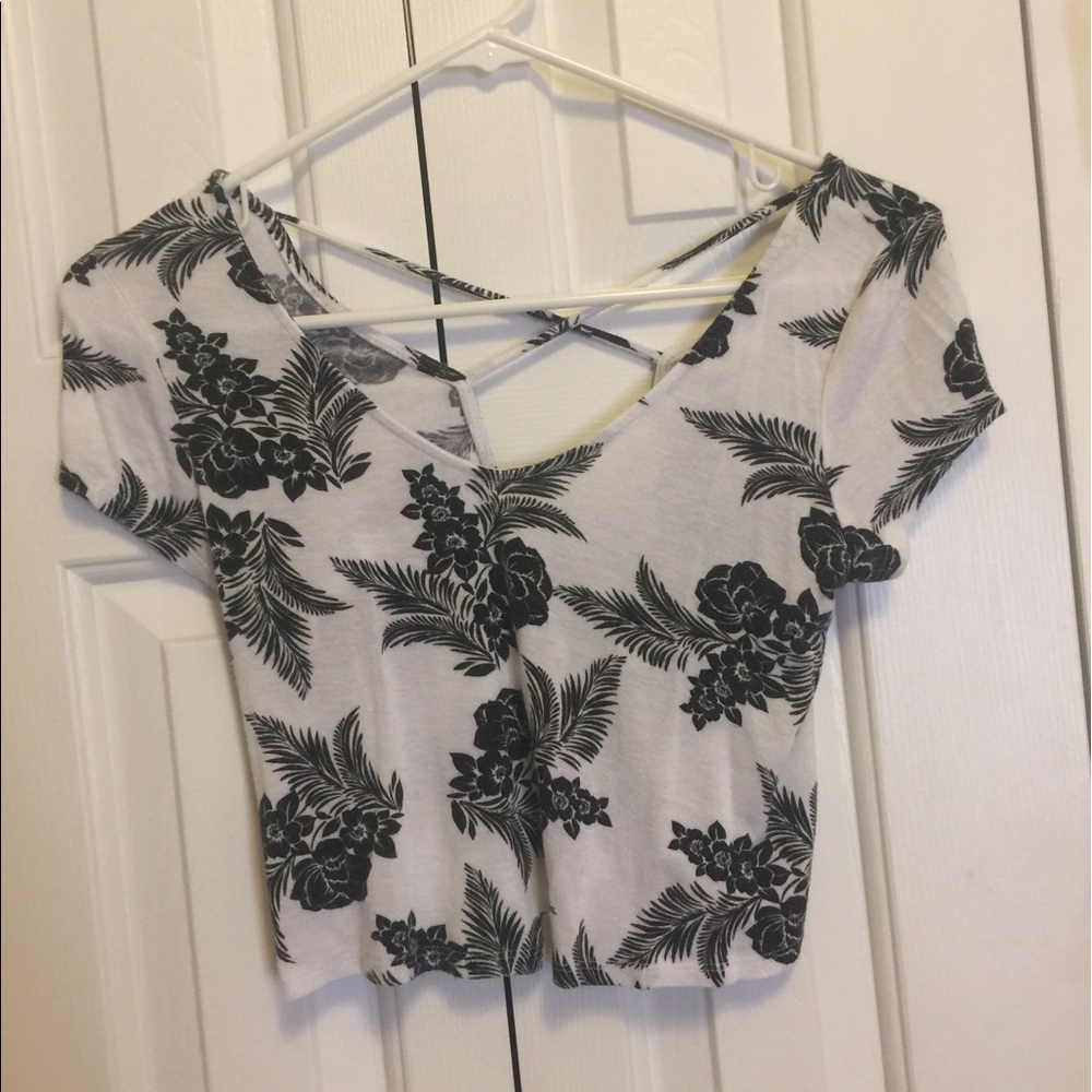 Floral black and white crop top