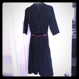 Black Polka-Dot Dress with Red Belt