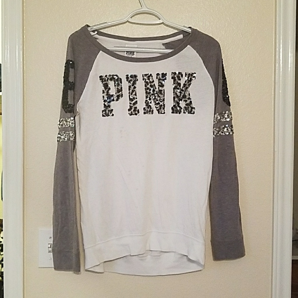 PINK white and gray top