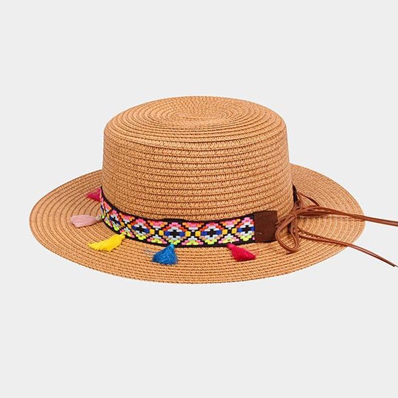 Accessories - NWT RAINBOW TASSEL STRAW SUN HAT