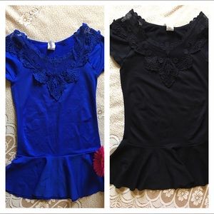 2 blouses top black and blue size S very stretch
