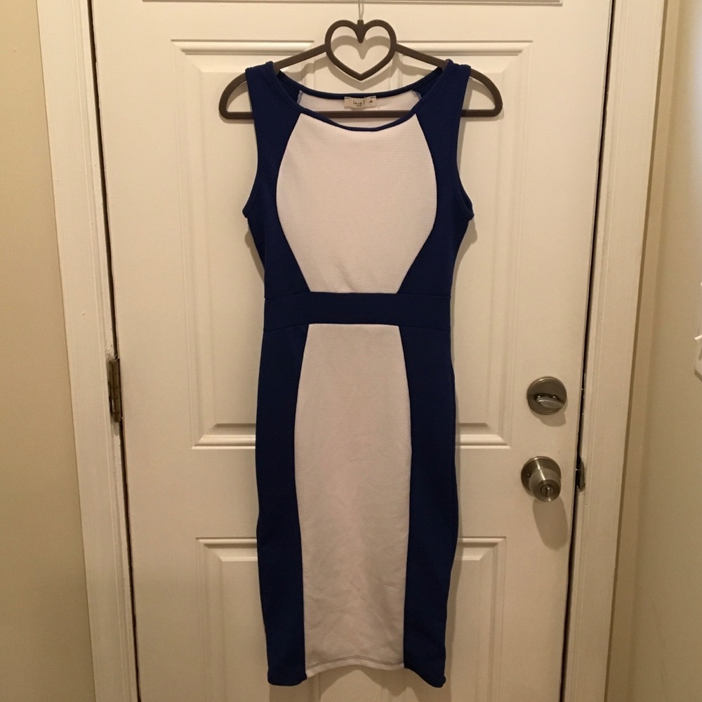 Blue and white body con dress