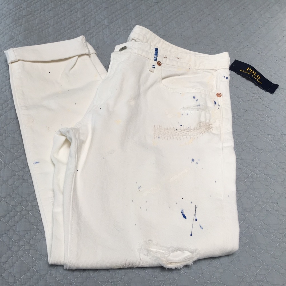 Polo Ralph Lauren white distressed/splatter jeans