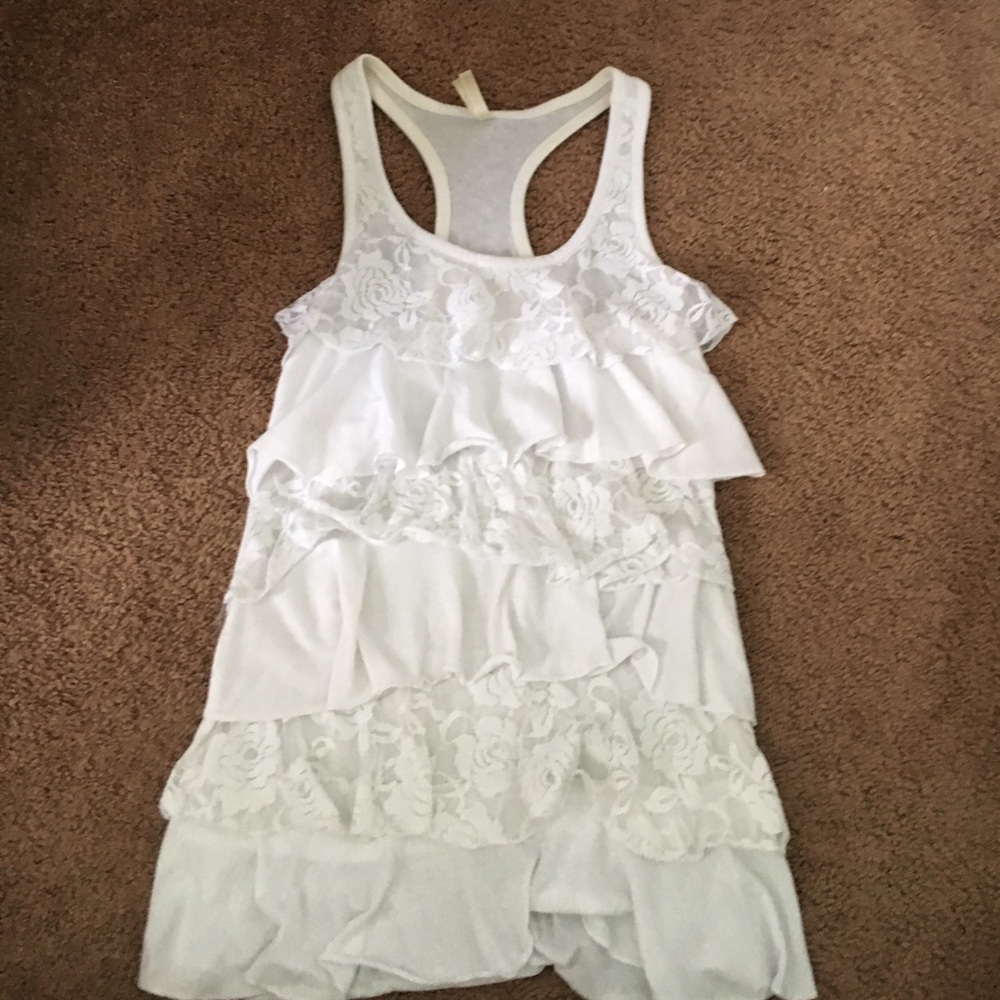 White ruffle tank