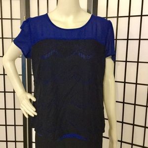 INC blue and black lace blouse