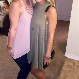 Olive green high neck tshirt dress