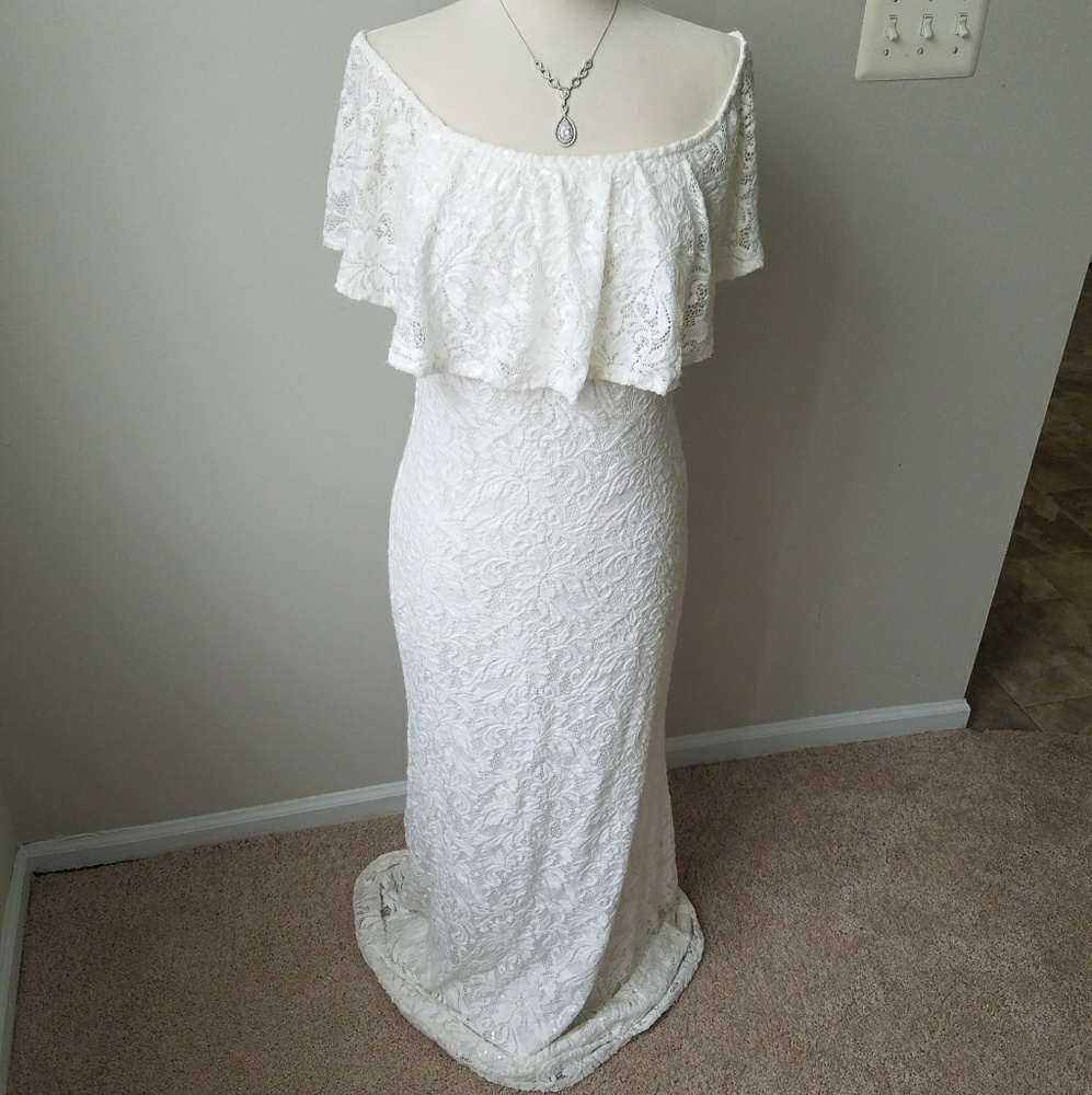 Long off the shoulder white dress
