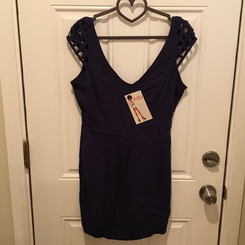 Navy blue mini dress with cut out details