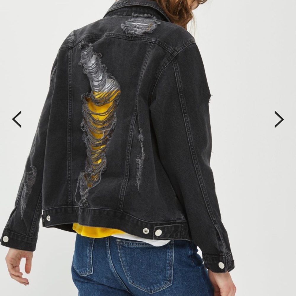Topshop Black Distressed Denim Jacket