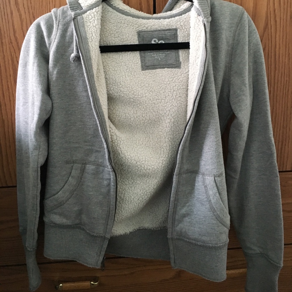 Gray fuzzy zip up
