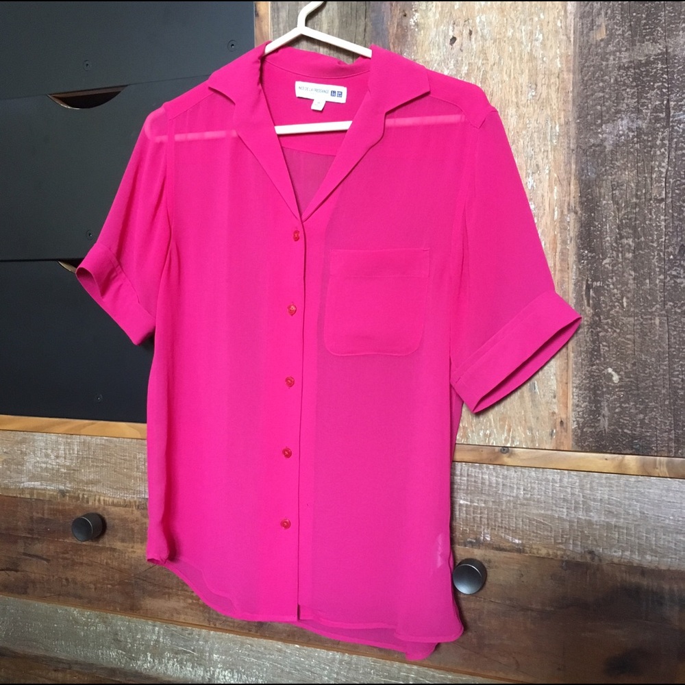 XS Ines de la Fressange for UNIQLO fuchsia blouse
