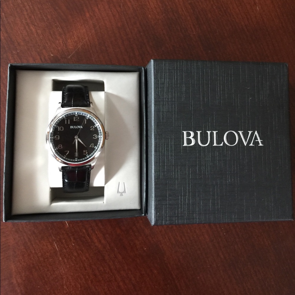 BULOVA watch with croc-embossed leather strap