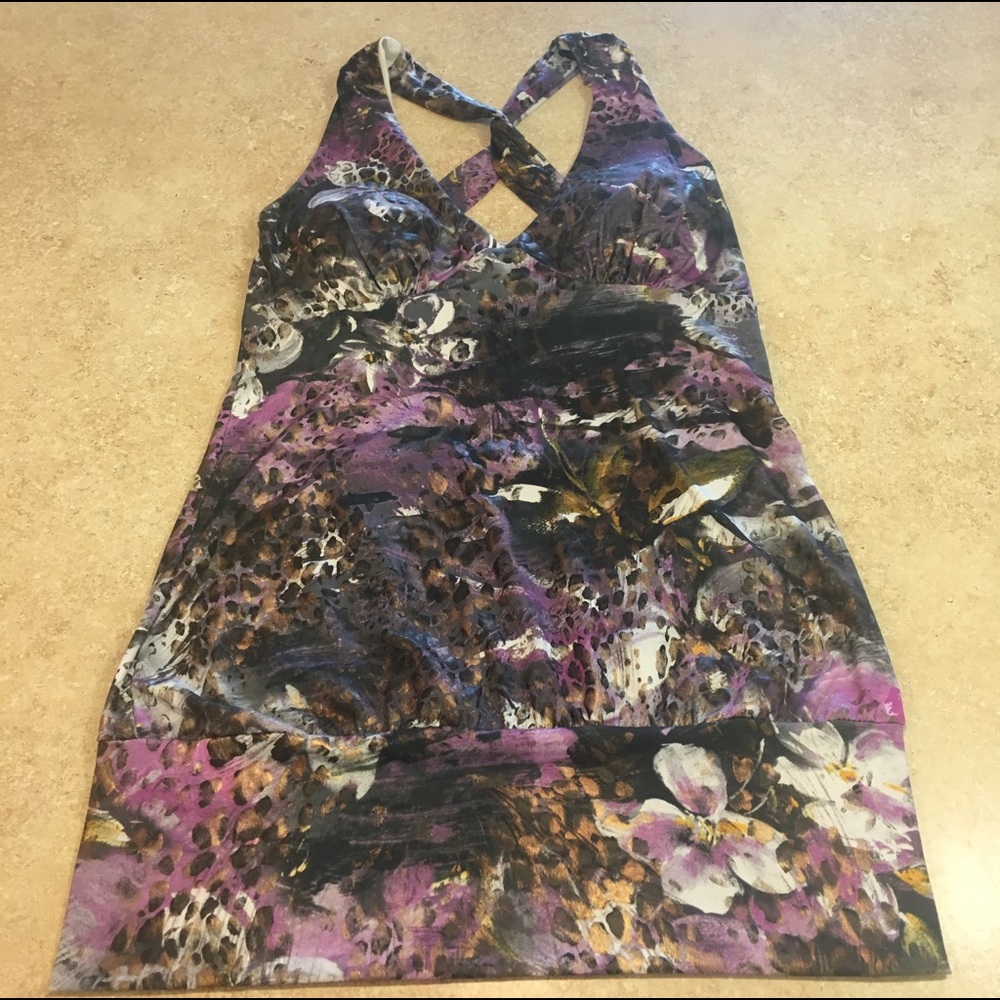 Purple leopard floral print racerback tank top