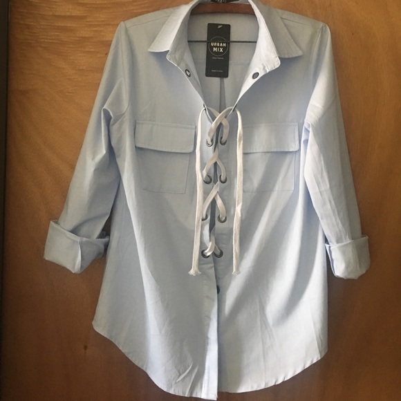 🌸Just In🌸 Lace up Long Sleeve Collared Shirt - Picture 5 of 6