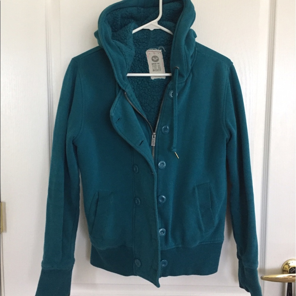 Roxy Teal Zip up Hooded Sweatshirt