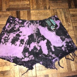Black and purple tie-dye high waisted shorts