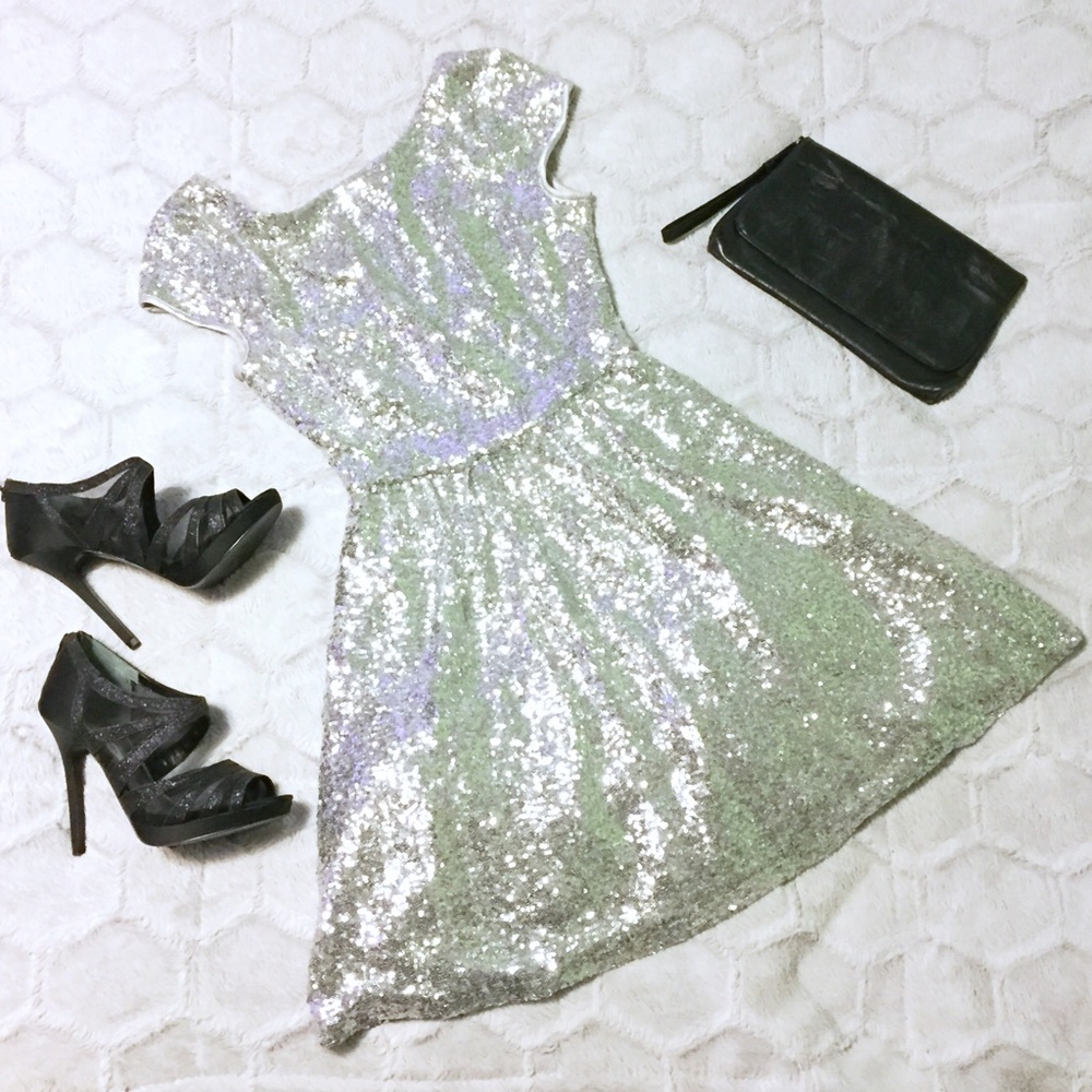 Silver Sequin Fit & Flare Dress 🌌