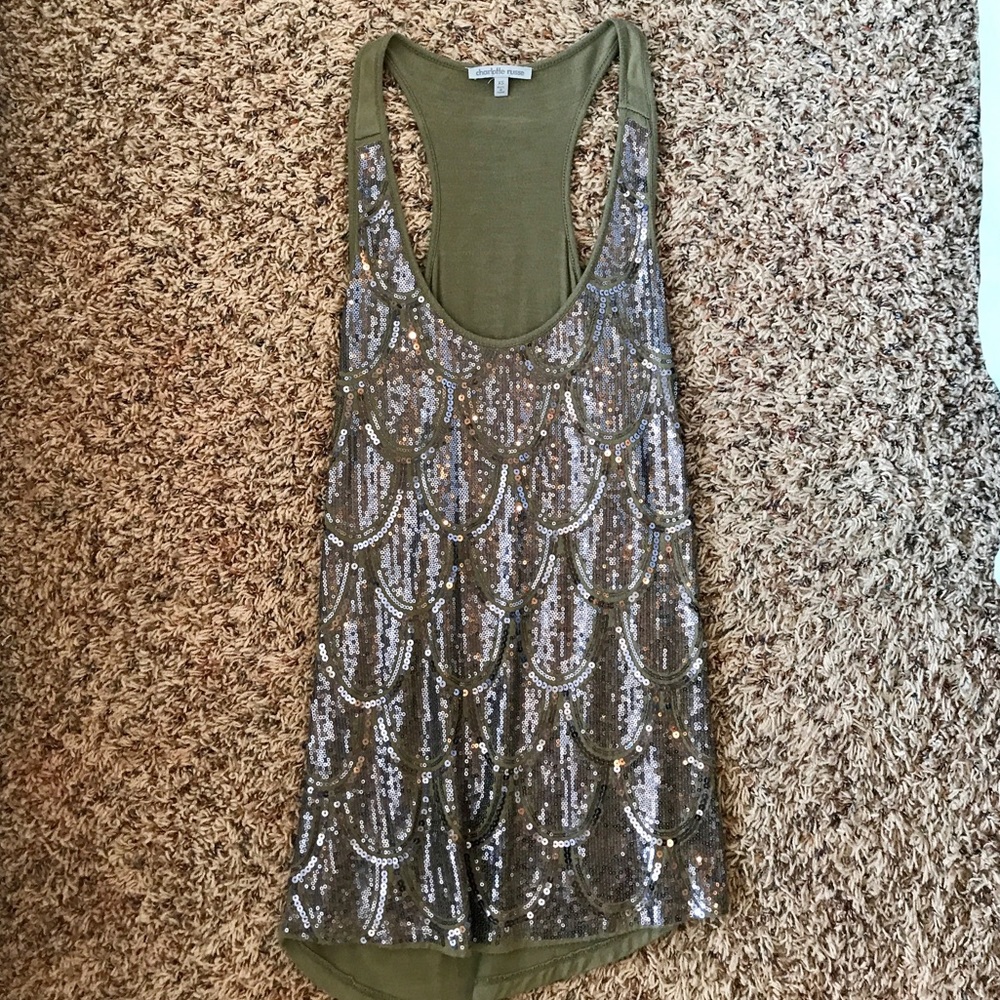Army green sequin tank top