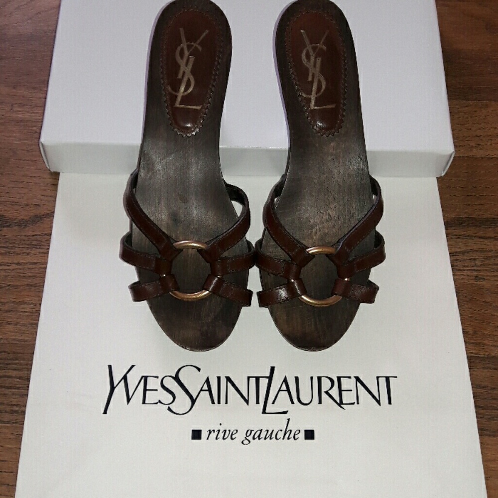 AUTHENTIC YSL wood mules