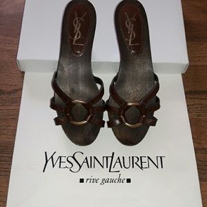 AUTHENTIC YSL wood mules